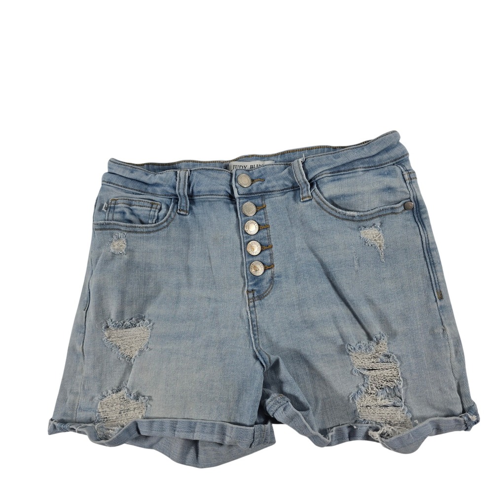 Judy Blue Women Distressed Button Fly Denim Shorts Light Wash Blue Size M 12085
